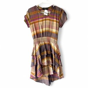 Vertigo Purple Plaid Mini Ruffle Dress